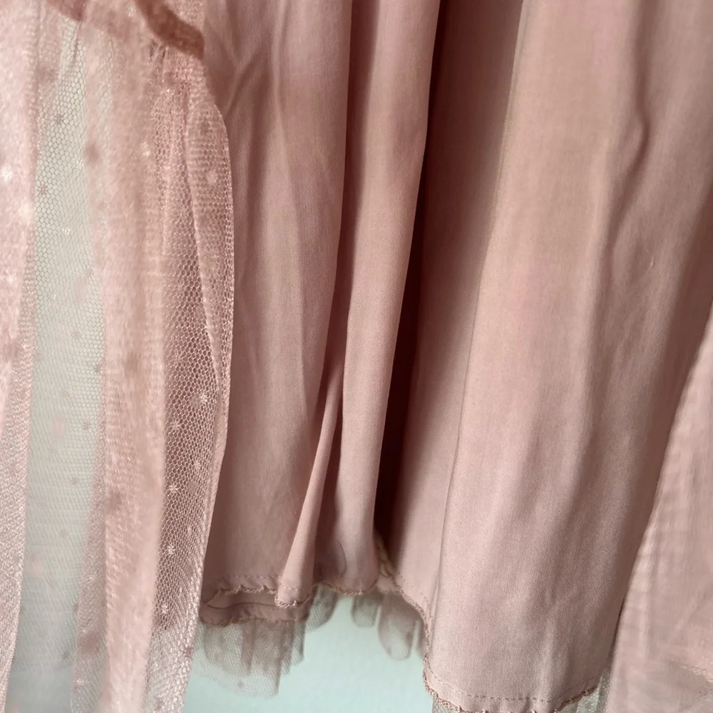 BY ANTHROPOLOGIE Serena Dusty Blush Tiered Tulle Maxi Skirt Size Small - Picture 10 of 11